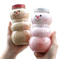 Botol Minuman Plastik PET Kosong 500ml Food Grade Bentuk Manusia Salju, Tutup Sekrup, untuk Kemasan Kopi, Susu, Air, Permen