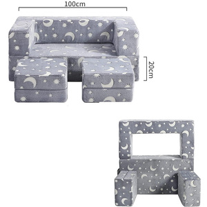 Modular Building Block <b>Sofa</b> Set For <b>Kids</b> With Glow In Dark Plush Fabric Grey 3 In 1 Design For Sitting And Reclining - Product Image 5