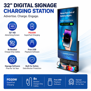 Stasiun Pengisian Daya Digital Signage yang Dipasang di Dinding EKO 2 Layar Iklan HD 32 Inci dengan Pengisian Cepat PD20W - Product Image 1