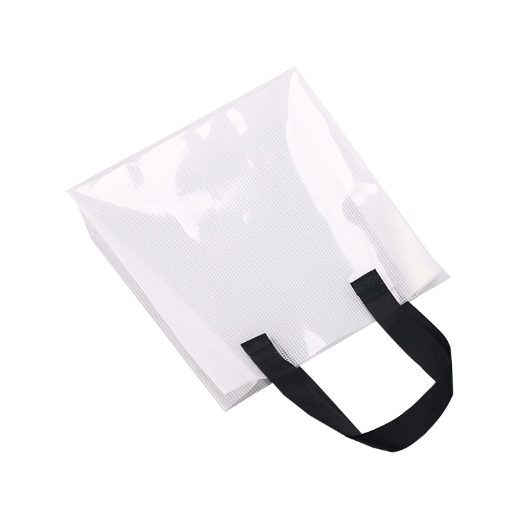 New arrival Custom logo fashion transparent ribbon handle plastic travel beach gift PVC shopping tote bag