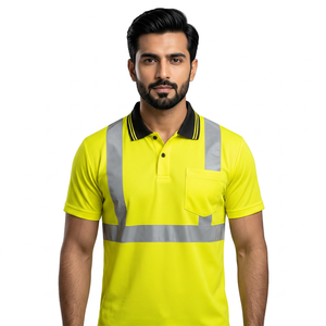 High Visibility Fluorescent Reflective Breathable Quick Dry Unisex Polyester/Cotton Polo <b>Shirt</b> Short Sleeve <b>Hi</b>-<b>Vis</b> Workwear for - Product Image 1