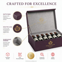 Boîte cadeau personnalisée pour 6 bouteilles de vin avec logo, boîte en carton de présentation de luxe de couleur violette pour ensemble cadeau de marque de cave à vin, vente en gros