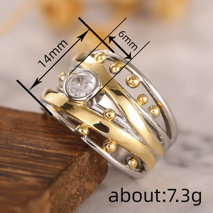 Anillo Elegante de Dos Tonos con Cuentas Cruzadas, Diseño Geométrico Minimalista, Joyería de Moda para Mujer, Uso Diario, Regalo Chic - Product Image 3