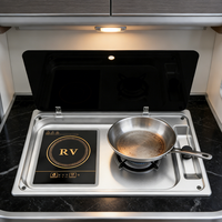 JDA SUS304 RV Brûleur à gaz intégré et plaque de cuisson à induction combinés 350x550mm sablée pour caravane, camping-car, bateau, marine, voyage