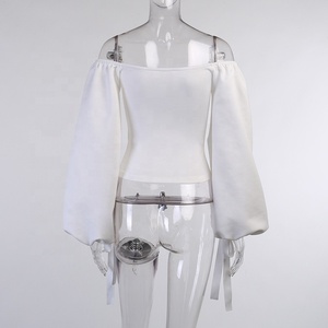 2024 समर ऑटम ऑफ शोल्डर टॉप पफ स्लीव लेडीज़ वूमेन फैशनेबल एलिगेंट बो शर्ट ब्लाउज - Product Image 6