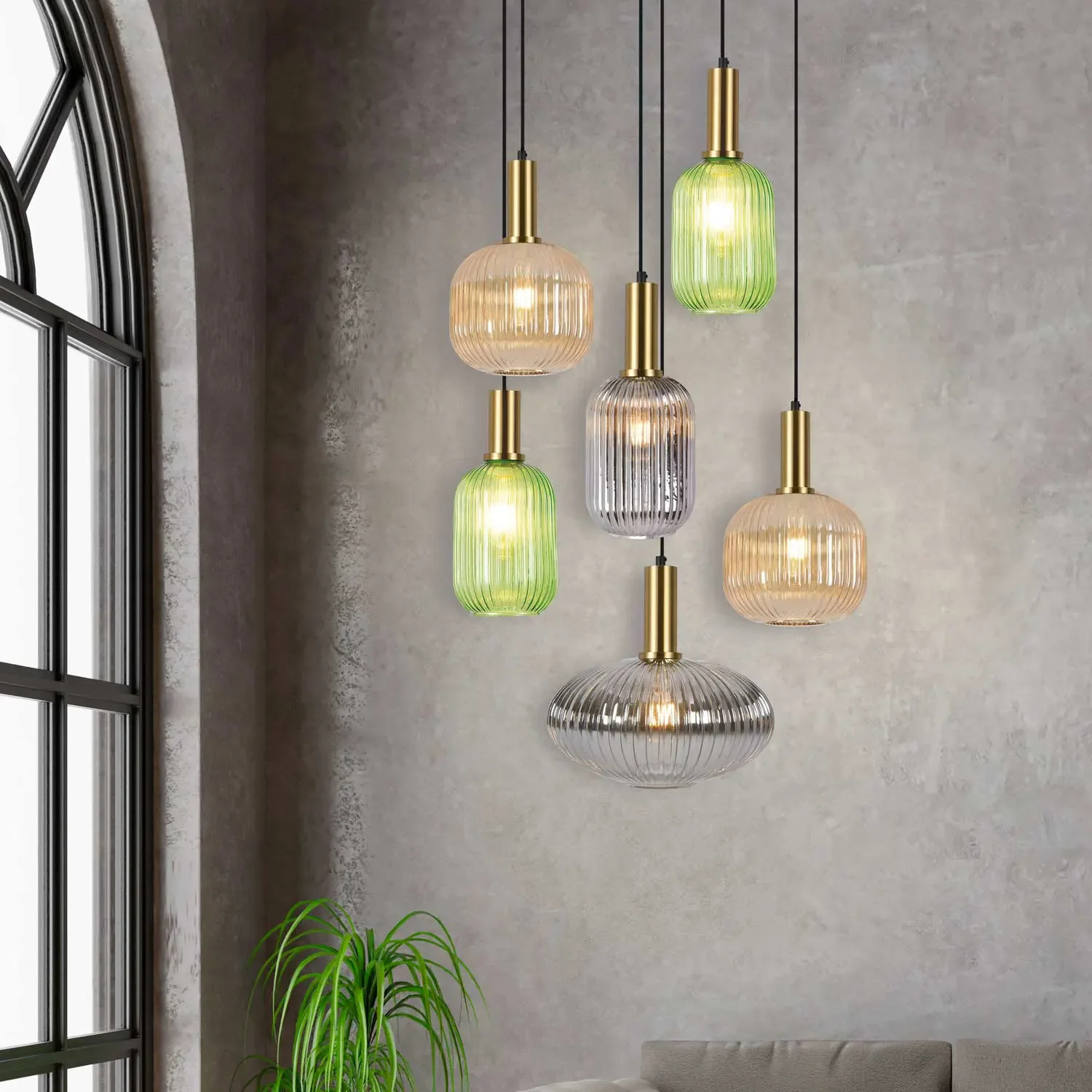 Modern Steel LED Ceiling Lamp with 6 Combined Tulip Lights 120 CM Height Warm Atmosphere Intuitive Use Home Office Lighting