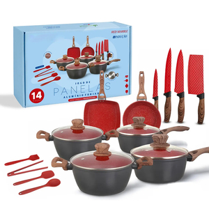 Juego de Ollas y Sartenes de Cerámica Moderna con Revestimiento de Mármol, 6 Piezas, Tapas de Vidrio, Asas de Baquelita, Antiadherente, de Aluminio, Compatible con Inducción - Product Image 1