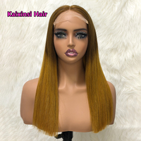 Perruque frontale sans colle avec fermeture en dentelle HD, couleur Ombré Brun et Blond Miel, cheveux humains bruts vietnamiens SDD ultra-lisses