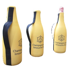 Insulated Waterproof 3mm Neoprene Beer Champagne <b>Bottle</b> Cooler with Webbing Strap Handle - Product Image 2