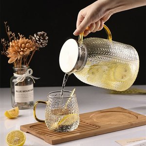 Carafe en verre borosilicate haute résistance pour thé glacé, eau chaude/froide, vin, café, lait, jus, avec couvercle en verre, compatible lave-vaisselle - Product Image 6