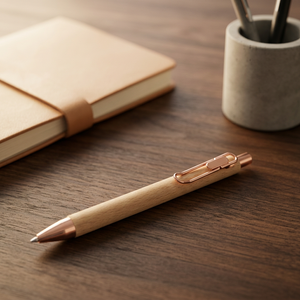 Simple Design Wooden Roller Pen Rose Gold Trim Durable Promotional <b>Office</b> Product Corporate <b>Gift</b> - Product Image 2