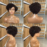 Perruque courte bouclée Pixie pour femmes noires, fabriquée à la machine, avec raie latérale, boucles de 8 pouces, cheveux brésiliens noirs, perruques en cheveux humains