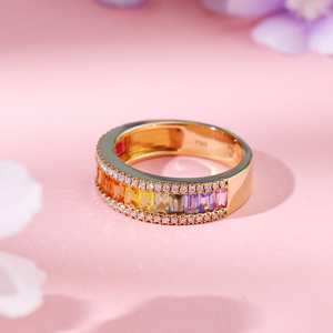 Bague de fiançailles de luxe en or massif 9K/14K/18K sur mesure avec saphir taille baguette et diamants naturels - Product Image 3