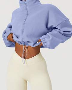 여성용 블레이저 숏 재킷 3D 패턴 따뜻한 겨울 긴 소매 버튼업 칼라 셰르파 크롭 코트 - Product Image 3