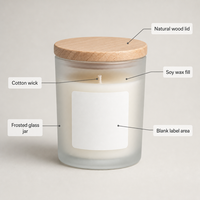 Vela Aromática de Cera de Soja en Vaso de Vidrio Esmerilado con Tapa de Madera