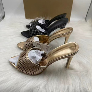 Sandales à talons aiguilles à bout pointu pour femmes, mules à talons ouvertes ornées de strass, chaussures décontractées pour femmes de qualité supérieure - Product Image 1