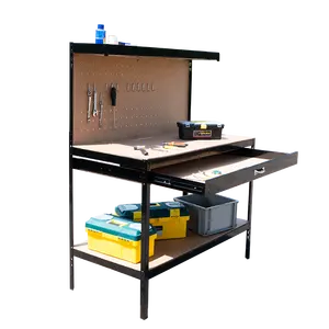 Utility Metal Frame Workshop Operating Woodworking Tool Workbench Adjustable Work Table With Pegboard And Drawer