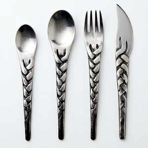 Juego de Cubiertos de Metal Pulido Mate con Mango Trenzado, Cuchara, Tenedor y Cuchillo, Estilo Vintage, Aptos para Lavavajillas, Utensilios de Cocina - Product Image 1