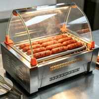 Grilleuse à saucisses commerciale HD-7 étendue avec 7 rouleaux et éclairage, machine à hot-dogs