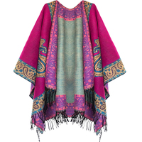 Poncho châle ethnique Paisley personnalisé en gros, cape réversible à franges, doux, style bohème, ouvert sur le devant, avec logo et couleur personnalisés