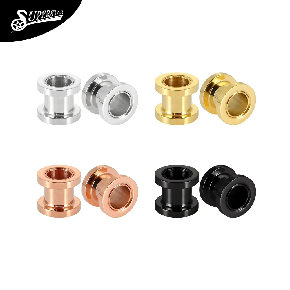 Superstar custom 316L stainless steel fashion style hand polished PVD earlobe ear plugs tunnel body piercing jewelry