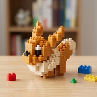 Figurine de créature de renard fantastique en micro-blocs, modèle animal en briques pixelisées marron, jouet de collection DIY, cadeau pour les fans