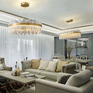 Lustre en cristal doré de luxe - Design nordique moderne, <span class=keywords><strong>lampe</strong></span> <span class=keywords><strong>halogène</strong></span> à trois couleurs et gradation progressive pour chambre d'hôtel, <span class=keywords><strong>salon</strong></span> - Product Image 2