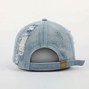 Proveedor Chino de Gorras de Béisbol de Mezclilla Vintage sin Estructura de 6 Paneles, 56 cm, Gorra de Papá Bordada en Mezclilla Azul - Product Image 4