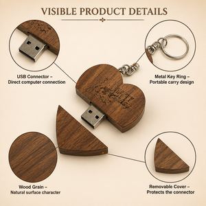 Clé <span class=keywords><strong>USB</strong></span> en bois en forme de cœur <span class=keywords><strong>pour</strong></span> anniversaire/mariage/<span class=keywords><strong>photographe</strong></span>, logo personnalisé, 2.0, 16 Go, 32 Go, clé <span class=keywords><strong>USB</strong></span> en bois et boîte - Product Image 3