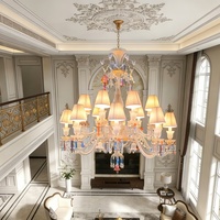 Lustre en cristal K9 personnalisé de luxe au design artistique pour salon avec abat-jour en tissu, fabricant d'éclairage pour banquets