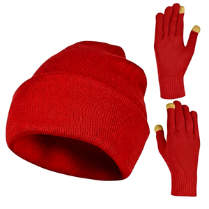 Bonnet unisexe en tricot d'hiver avec gants tactiles, couleur bleu uni, décontracté, pour l'extérieur, pour adultes - Product Image 6