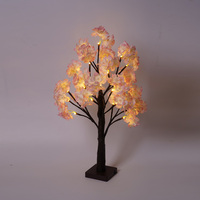 Pohon Bunga Sakura dengan 24 Lampu LED Buatan, Bunga Berwarna Pink, Dilengkapi Timer, Baterai/Colokan USB, Dekorasi Rumah Plastik untuk Dalam Ruangan