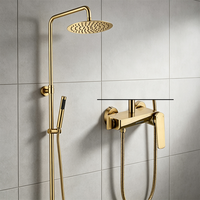 Système de douche apparent HONGDEC en laiton brossé doré non revêtu, mitigeur eau chaude et froide, ensemble de douche pour salle de bain et hôtel