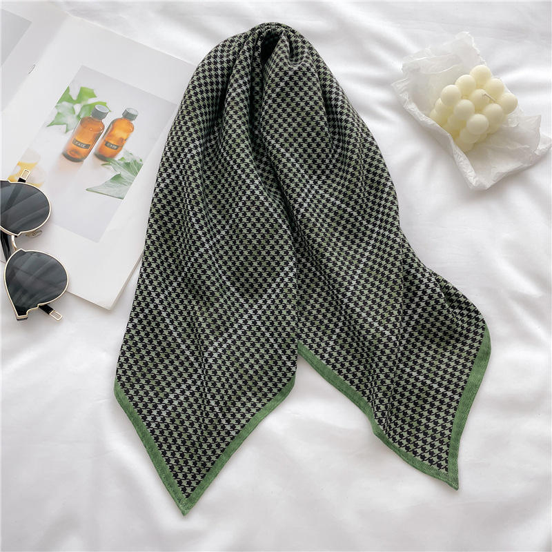 Vintage Houndstooth Square Scarf for Women Tartan Plaid Bandana