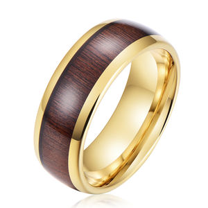 Ouyuan Fabriek Nieuw Ontwerp 8mm 18K Gouden Herenringen Tungsten <span class=keywords><strong>Ring</strong></span> met Houten Inleg Comfortabele Pasvorm - Product Image 3