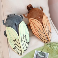 Vente en gros de sac à dos poupée drôle de dessin animé créatif insecte cigale scarabée en peluche brun vert sac doux en peluche cigale
