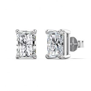 Dylam Shiny High Jewelry Supplier 925 Sterling <b>Silver</b> Solitaire Rectangle 1.0ct D VVS1 Moissanite Stone Bridal <b>Stud</b> Earrings - Product Image 2