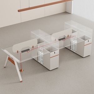 Escritorio y Silla de Oficina Modernos y Elegantes de PVC, Estación de Trabajo Combinada Multipersonal con Alimentación Eléctrica - Product Image 3
