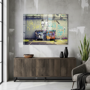 Life Is Short Banksy Chill Out Art Deco Panel Printed <b>Canvas</b> Wall Art with Clear <b>Frame</b> for Birthday Hanging - Product Image 3