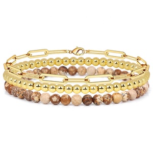 3 pièces/ensemble, Bracelet à maillons en acier inoxydable, 4mm, pierres précieuses rondes, cristal <span class=keywords><strong>de</strong></span> guérison, <span class=keywords><strong>pierre</strong></span> <span class=keywords><strong>de</strong></span> Quartz, perlé, Bracelet réglable - Product Image 4