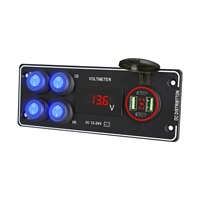 Panel Saklar Rocker Kendaraan 4 Tombol Tahan Air DC 12/24V Voltmeter Digital Panel Pengisian Cepat USB Tipe C Ganda untuk Kapal RV Truk