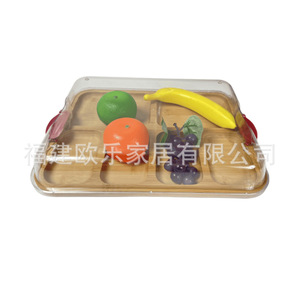 Plato de bambú para cena con asa transparente y tapa, plato de queso para picnic con compartimentos con cierre a presión, caja para comida preparada, queso - Product Image 3