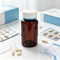 Flacon en PET transparent brun de 120 ml à large ouverture avec bouchon bleu pour compléments alimentaires, granulés à base de plantes, médicaments solides