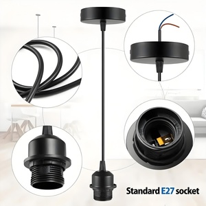 <span class=keywords><strong>Kit</strong></span> de suspension de <span class=keywords><strong>lampe</strong></span> E27 Premium avec cordon tressé réglable, support de plafond en fer fileté, AC 220V, métal noir - Product Image 2