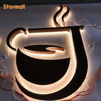 Enseigne lumineuse 3D rétroéclairée pour entreprise, logo d'entreprise, lettres LED illuminées, signalétique en métal doré et acrylique, plaque nominative de magasin, éclairage frontal