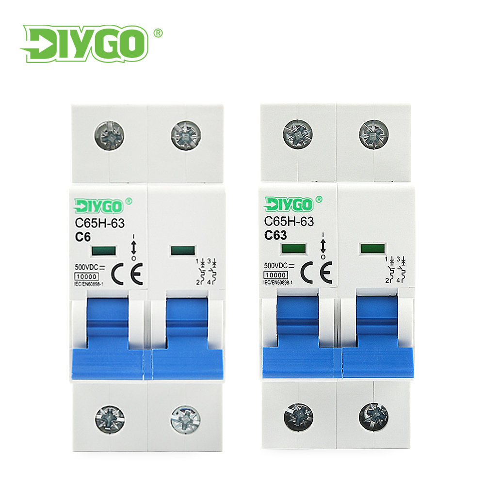 DIY GO 2P DC MCB 6KA 500 В Солнечный мини-выключатель 6A 10A 16A 20A 25A 32A 40A 50A 63A для системы PV