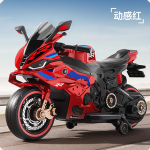 Moto électrique rechargeable pour enfants de 3 à 8 ans, avec deux places et roues bleues. - Product Image 4