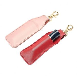 Étui à rouge à lèvres en cuir PU très populaire avec porte-clés, pochette de rangement individuelle pour rouge à lèvres pour l'organisation du maquillage - Product Image 4