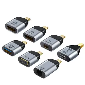 스마트 폰 태블릿 노트북 용 HDMI 호환/Vga/DP/RJ45/미니 Dp 어댑터 다기능 잭 오디오 비디오 변환기 용 USB 유형 C