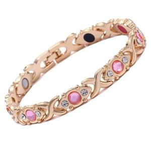 Women's Magnetic <b>Bracelet</b> Cross Pink Rhinestone Zinc Alloy Bangle Gift Jewelry - Product Image 1